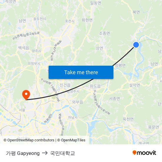 가평 Gapyeong to 국민대학교 map