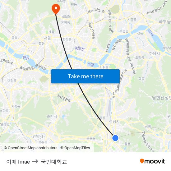 이매 Imae to 국민대학교 map