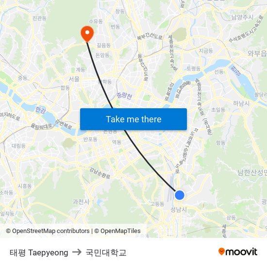 태평 Taepyeong to 국민대학교 map