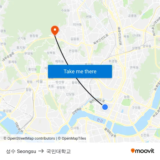 성수 Seongsu to 국민대학교 map