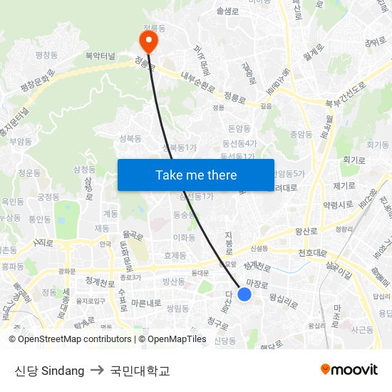 신당 Sindang to 국민대학교 map