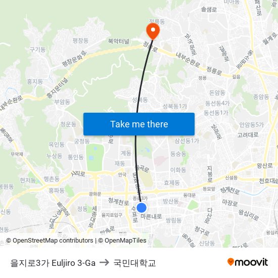 을지로3가 Euljiro 3-Ga to 국민대학교 map