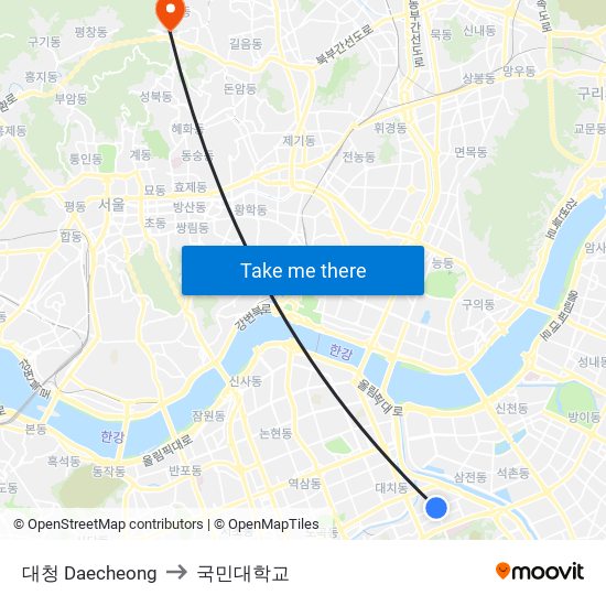 대청 Daecheong to 국민대학교 map