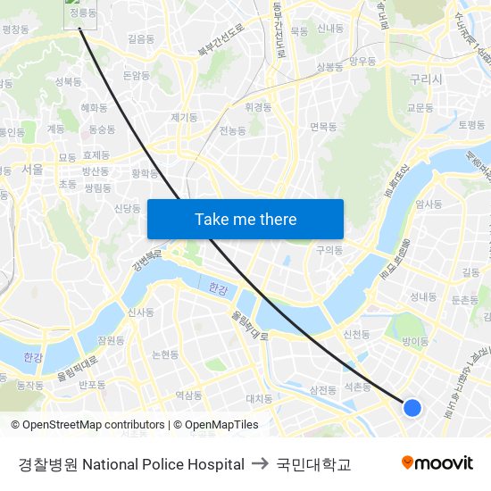 경찰병원 National Police Hospital to 국민대학교 map
