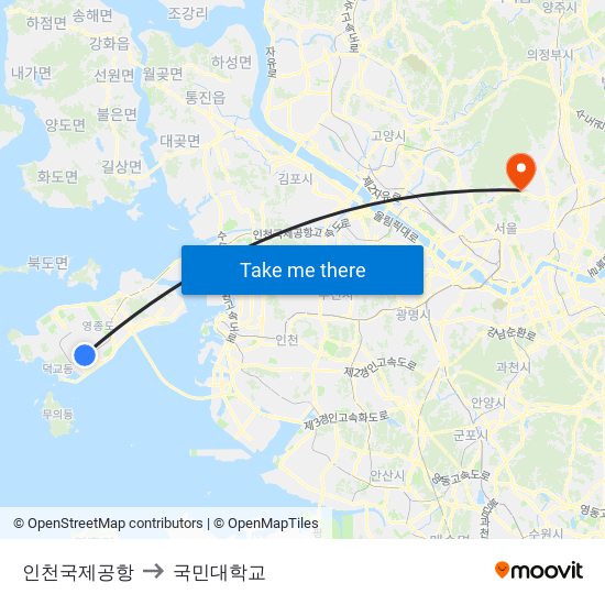 인천국제공항 to 국민대학교 map