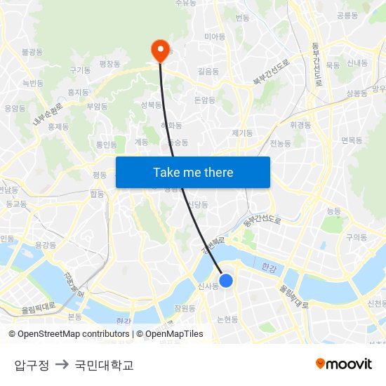 압구정 to 국민대학교 map