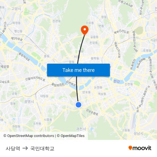 사당역 to 국민대학교 map