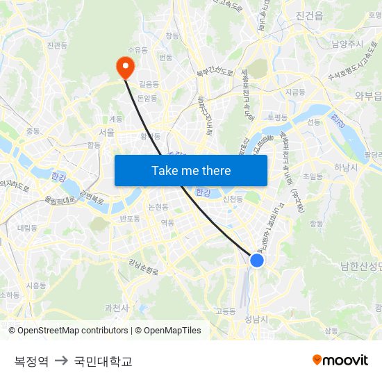 복정역 to 국민대학교 map