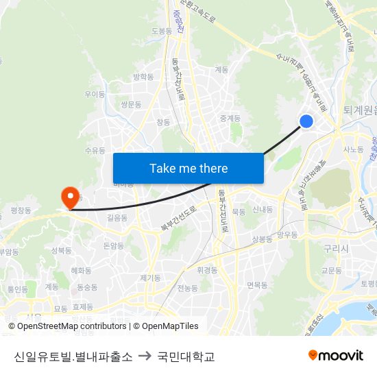 신일유토빌.별내파출소 to 국민대학교 map