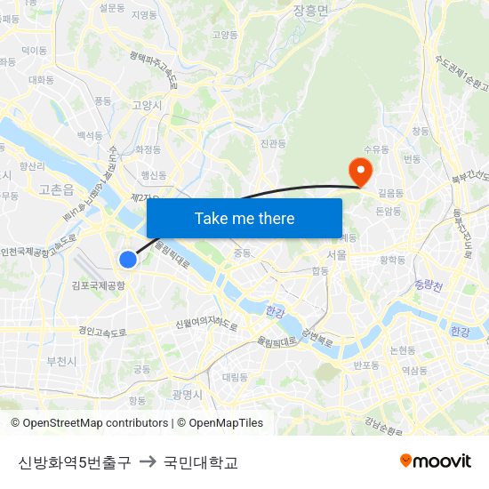 신방화역5번출구 to 국민대학교 map