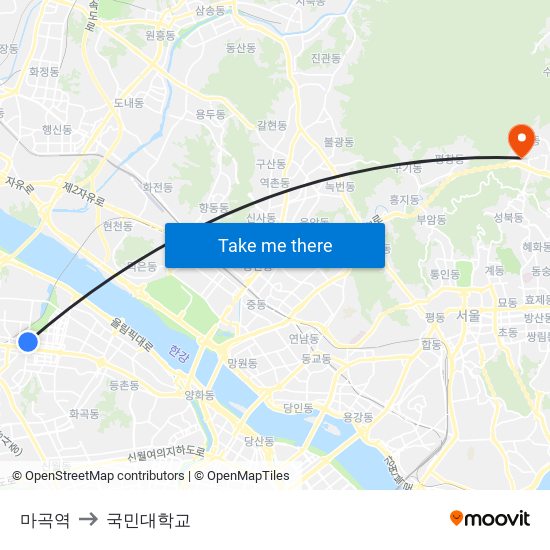 마곡역 to 국민대학교 map