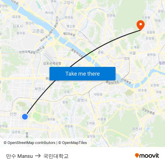 만수 Mansu to 국민대학교 map