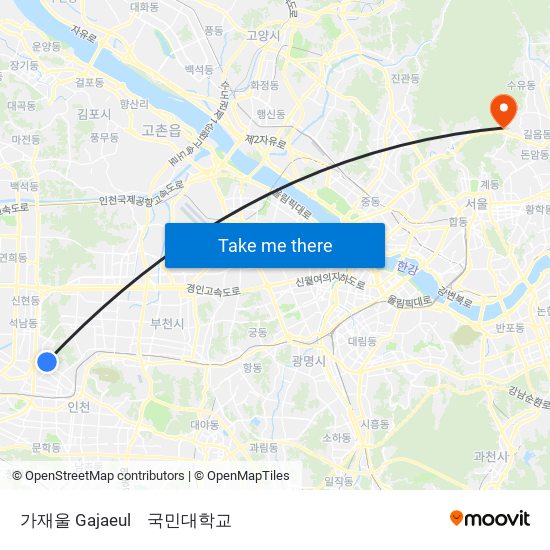 가재울 Gajaeul to 국민대학교 map