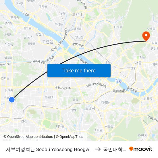 서부여성회관 Seobu Yeoseong Hoegwan to 국민대학교 map