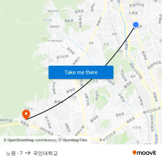 노원 - 7 to 국민대학교 map