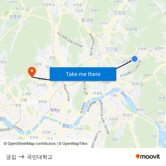 궁집 to 국민대학교 map