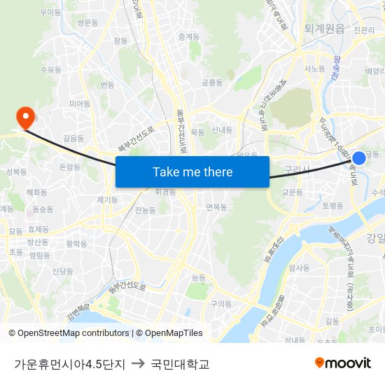 가운휴먼시아4.5단지 to 국민대학교 map