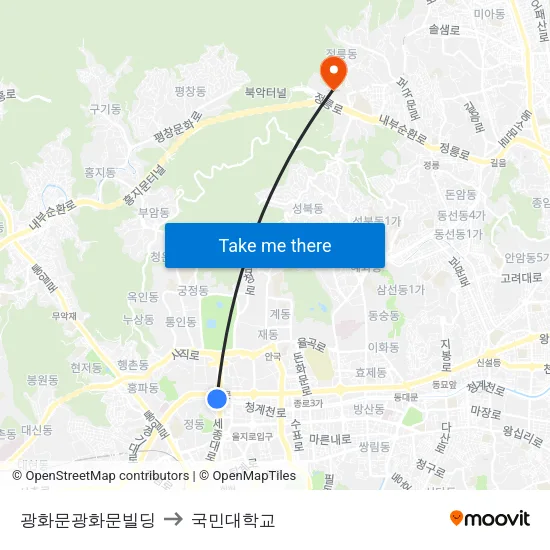 광화문광화문빌딩 to 국민대학교 map
