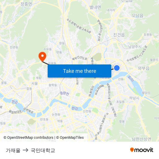 가재울 to 국민대학교 map