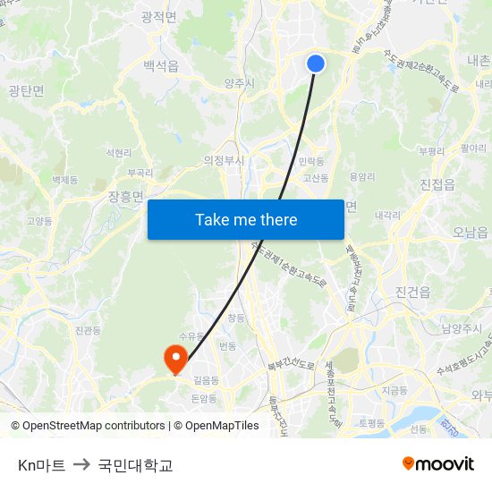 Kn마트 to 국민대학교 map