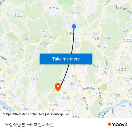 녹양역남문 to 국민대학교 map