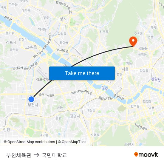 부천체육관 to 국민대학교 map