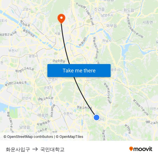 화운사입구 to 국민대학교 map