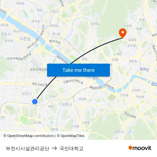 부천시시설관리공단 to 국민대학교 map