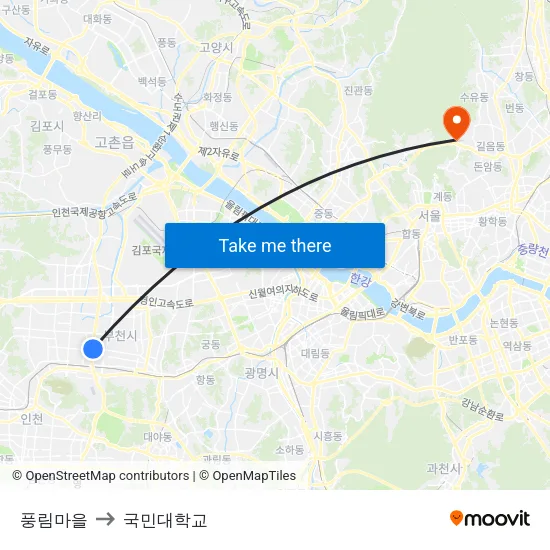 풍림마을 to 국민대학교 map