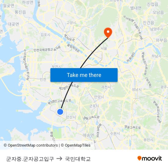 군자중.군자공고입구 to 국민대학교 map