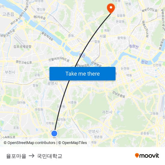 율포마을 to 국민대학교 map