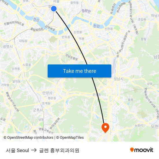 서울 Seoul to 글렌 흉부외과의원 map