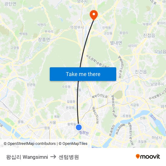 왕십리 Wangsimni to 센텀병원 map