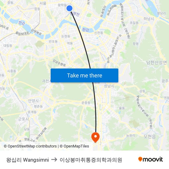 왕십리 Wangsimni to 이상봉마취통증의학과의원 map