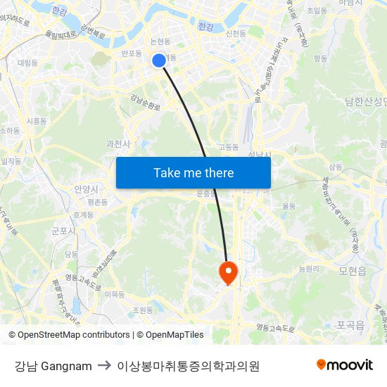 강남 Gangnam to 이상봉마취통증의학과의원 map