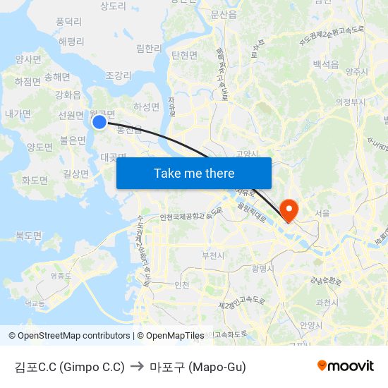 김포C.C (Gimpo C.C) to 마포구 (Mapo-Gu) map