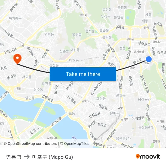 명동역 to 마포구 (Mapo-Gu) map
