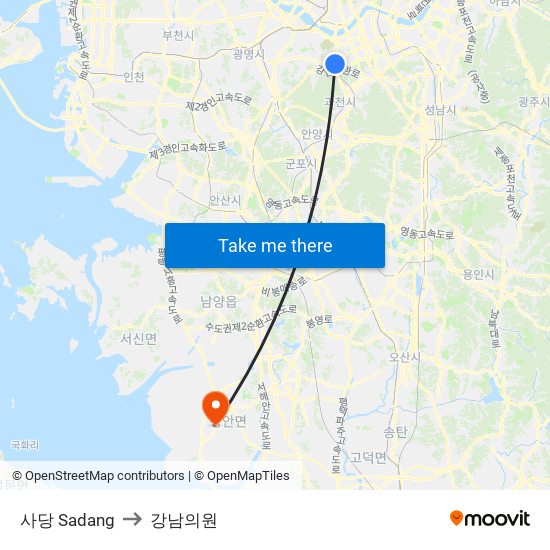 사당 Sadang to 강남의원 map