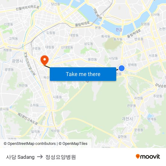 사당 Sadang to 정성요양병원 map