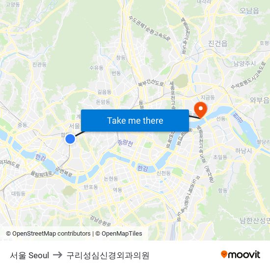 서울 Seoul to 구리성심신경외과의원 map