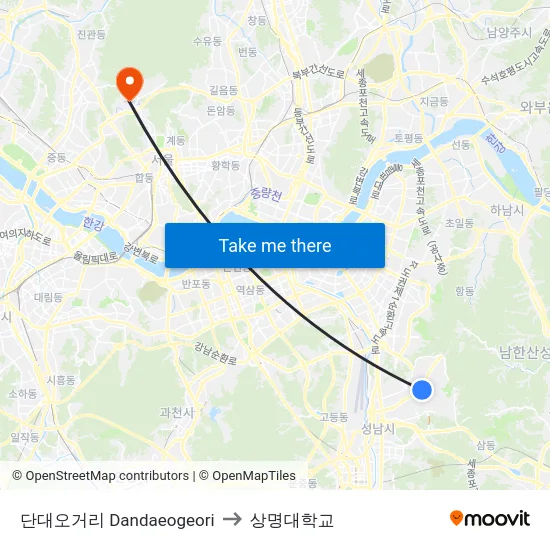 단대오거리 Dandaeogeori to 상명대학교 map
