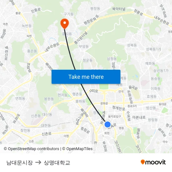 남대문시장 to 상명대학교 map