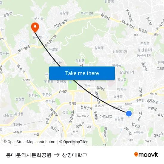 동대문역사문화공원 to 상명대학교 map