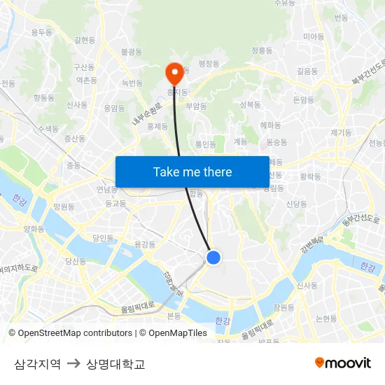 삼각지역 to 상명대학교 map
