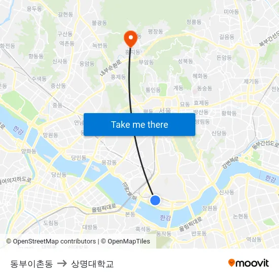 동부이촌동 to 상명대학교 map