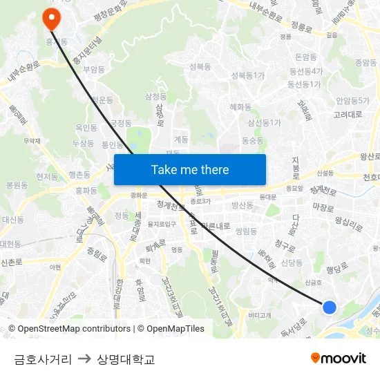 금호사거리 to 상명대학교 map