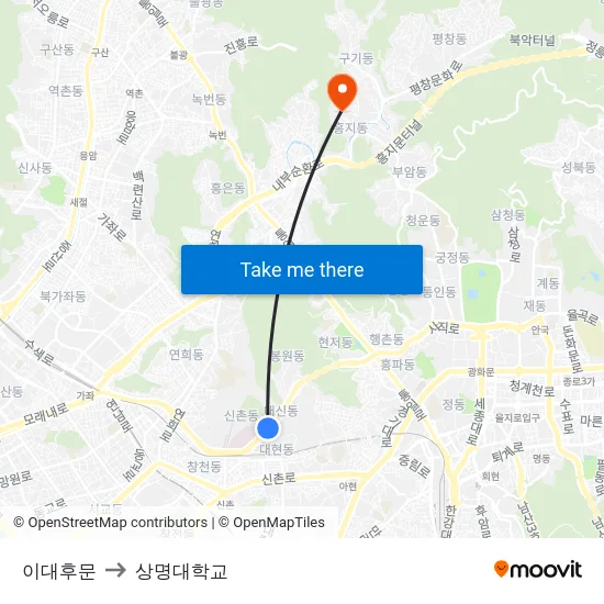 이대후문 to 상명대학교 map