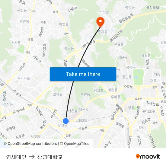 연세대앞 to 상명대학교 map
