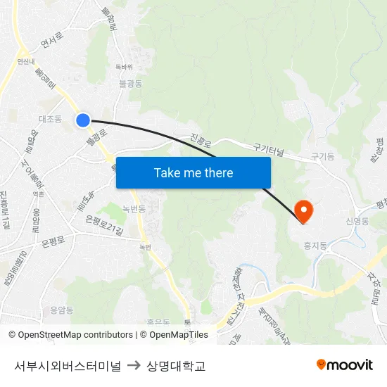서부시외버스터미널 to 상명대학교 map