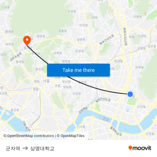 군자역 to 상명대학교 map